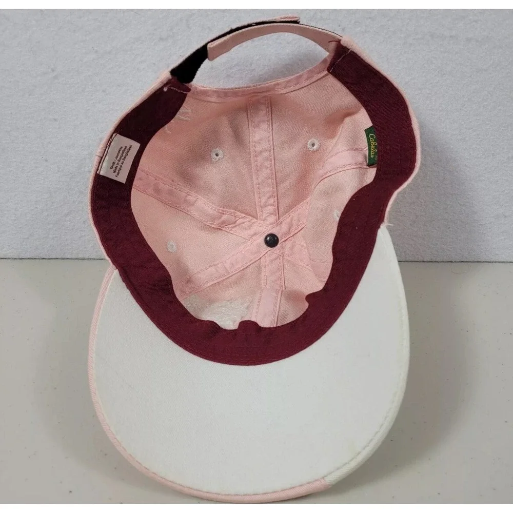 Cabela's Youth Hat‎ One Size Embroidered Logo Pink Red Adjustable Hook & Loop